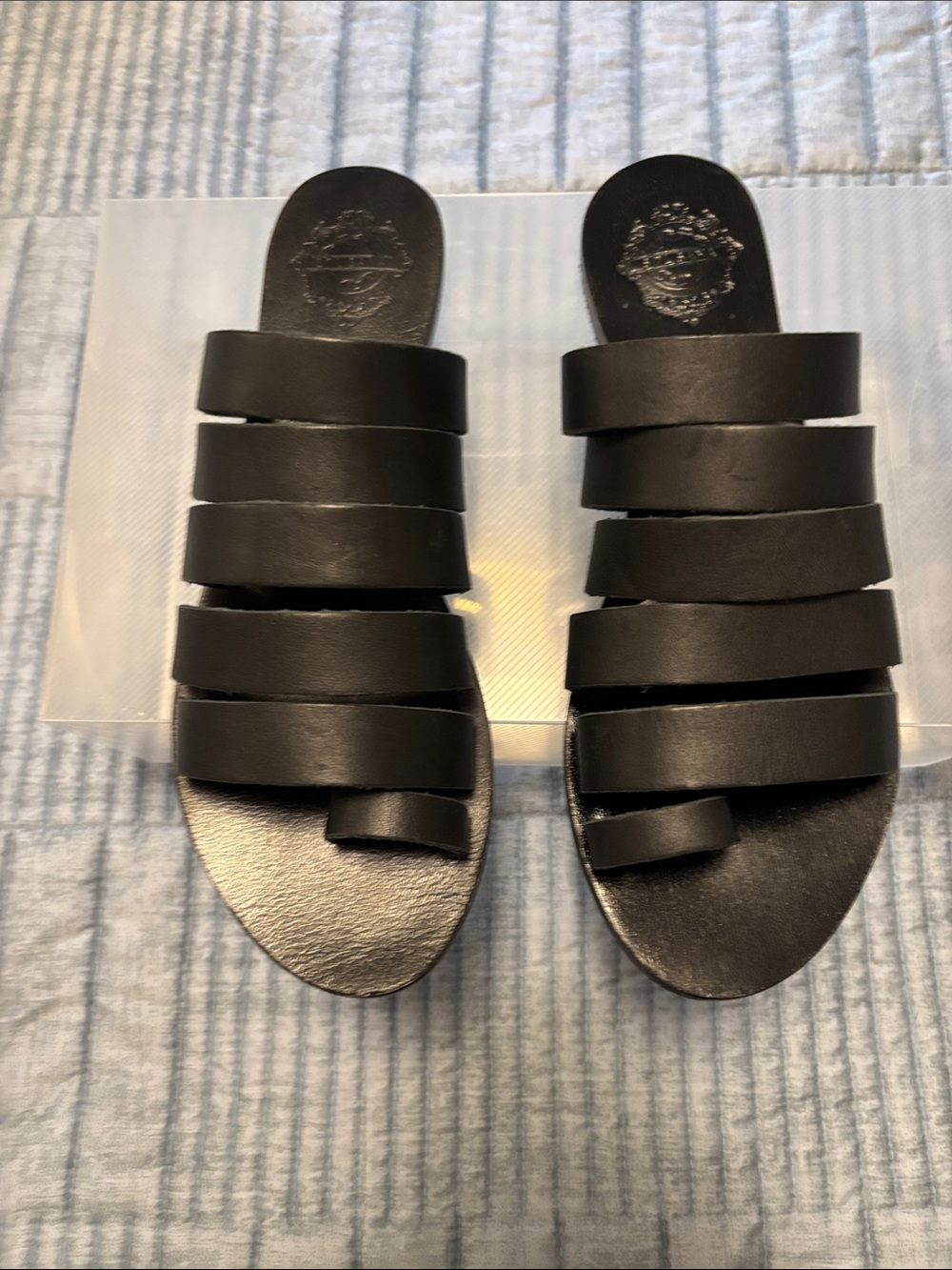 Women's Black Strappy Slide Sandals